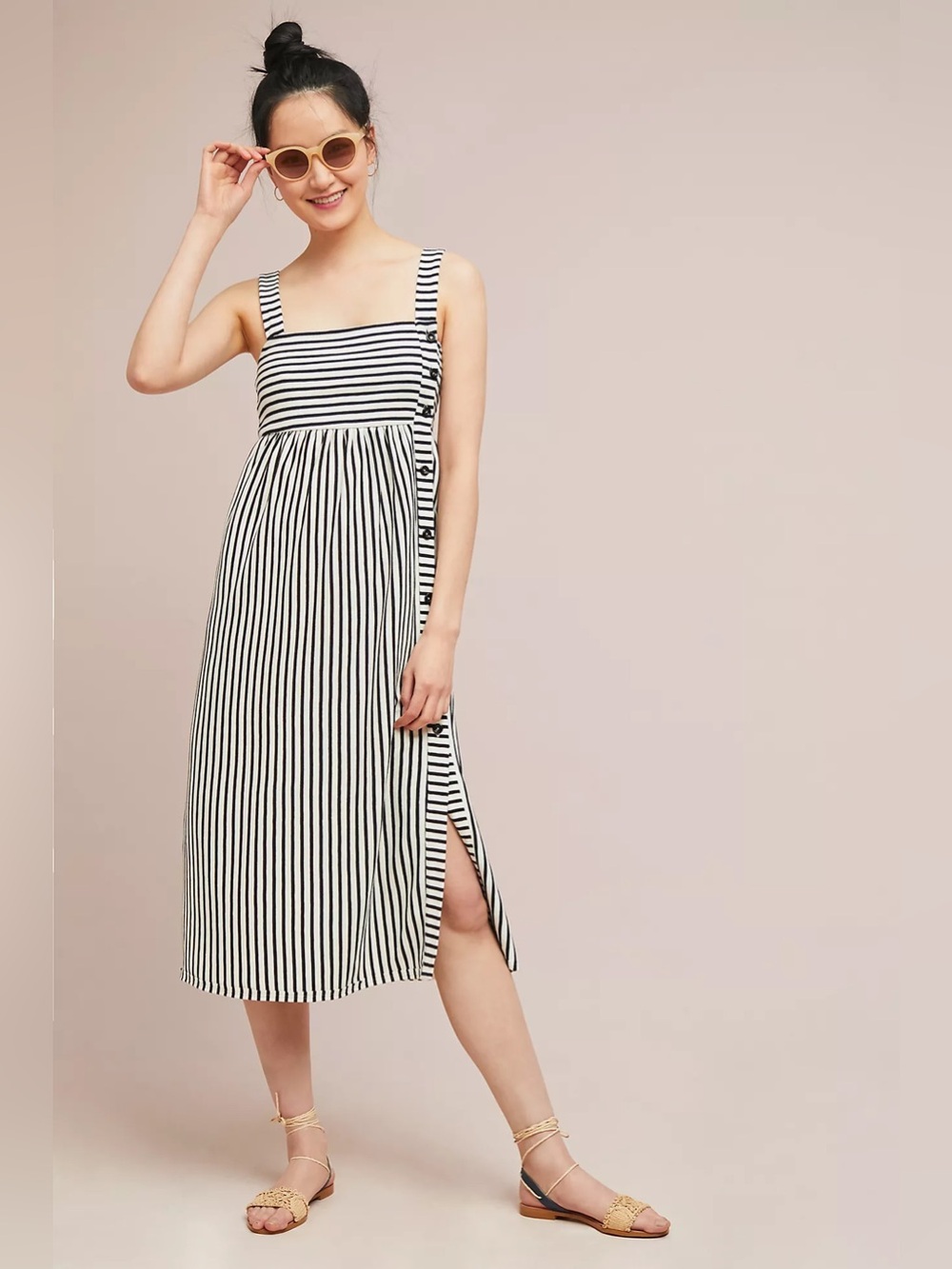 Anthropologie Maeve Black & White Vertical Stripe Maxi Dress-Skirt
